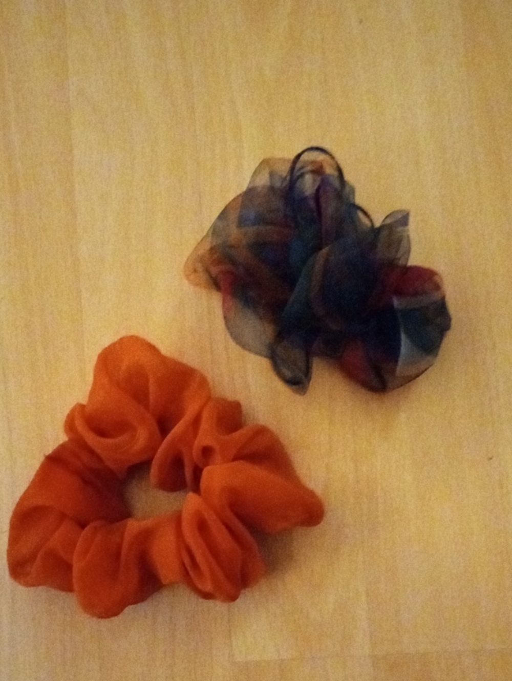 Orange and Multicolor Sheer Scrunchie Set - Vintage